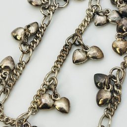 Sterling Heart Figaro Chain Bracelet 8.8 G