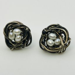 Sterling Pearl Cluster Nest Stud Earrings 2.3 G