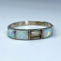 Sterling Square Opal Inlay Ring SZ 6.75 1.2g