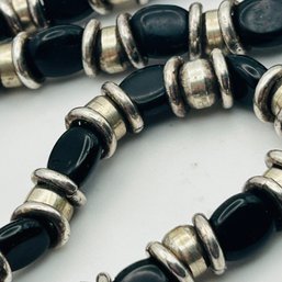Sterling Blackstone Beaded Toggle Clasp Necklace. 53.1 G.