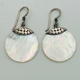 Sterling Mother Of Pearl Hook Back Earrings. 3.6g