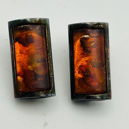 Signed Sterling Amber Clip On Earrings. 6.3g