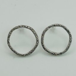Signed Sterling Diamond Accent Round Stud Earrings. 1.6g