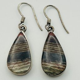 Sterling Jasper Tear Drop Hook Back Earrings. 6.7g