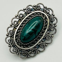 Israel Sterling Malachite Brooch. 10.5g