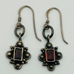Sterling Garnet Hook Back Earrings. 3.8g