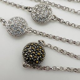 O, MARCASITE, Sterling 32 Inch Rolo With Station Round Marcasite Beads With Marking 11.09 G