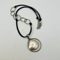 Silpada, Sterling 20 Inch Adjustable Leather And Silver Pendant With Hammered Links 14.95 G