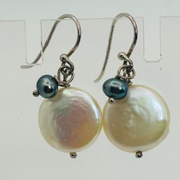 Sterling Mother Of Pearl Hook Back Earrings. 3.6g