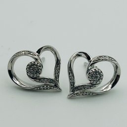Sterling Diamond Accent Heart Stud Earrings. 2.4g