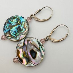 ABALONE, Sterling Circle Dangle Earrings 5.97 G