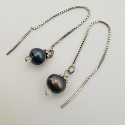 PEARL, Sterling Box Chain Threader Earrings 2.17 G