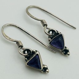 Sterling Amethyst Hook Back Earrings. 1.8g