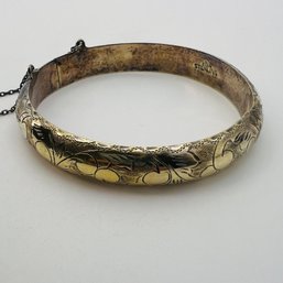 SIAM, Sterling Gold Color Etched Floral Bangle Bracelet 18.34 G
