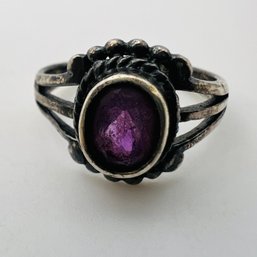 AMETHYST, Sterling Vintage Oval Cut Ring Size 6.5, 3.22 G