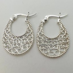 FAS, Sterling Vine Motif Hoop Earrings 2.50 G