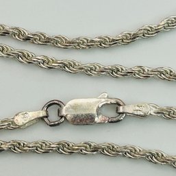 Signed Italy Sterling Rope Chain Necklace. 8.0g