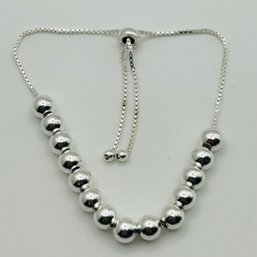 Signed Sterling Box Chain Bead Bracelet. 3.8g