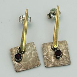 Sterling Garnet Dangle Earrings. 3.9g