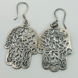 Signed Gumus Sterling Hamsa Earrings. 7.2g