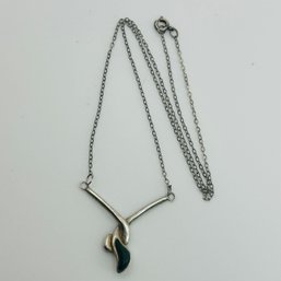 Sterling Malachite Cable Chain Necklace. 3.7g