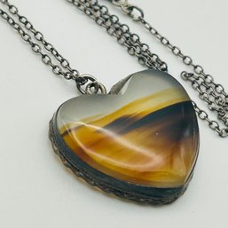 Sterling Agate Heart Cable Chain Necklace. 5.8g