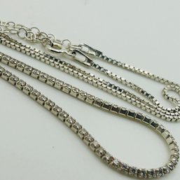 Sterling Clear Stone Box Chain Necklace. 4.4g