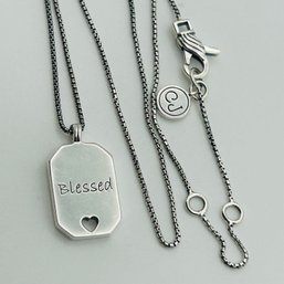 Signed Sterling Box Chain Necklace Engraved Blessed. 6.2g