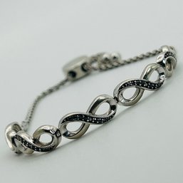 Sterling Diamond Infinity Wheat Chain Bracelet. 9.2g