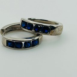 Singed Sterling Spinel Hoop Earrings 3.5g