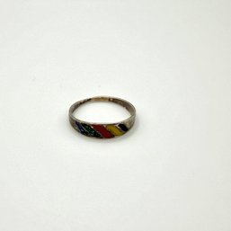 Vintage Mexican Sterling Silver Multi-Color Stone Inlay Band Ring Size 7 1.1g