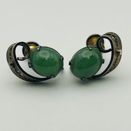 Sorrento Sterling Chrysoprase Filigree Screw On Earrings 4.7g