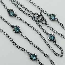 Sterling Blue Stone Cable Chain Necklace 2.1g