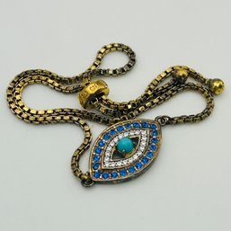 Signed Sterling Evil Eye Box Chain Bracelet 4.2g