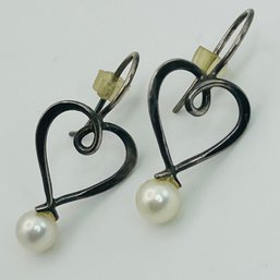 Sterling Pearl Heart Earrings 1.6g
