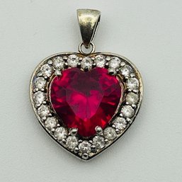 Signed Sterling Ruby Topaz Heart Pendant 5.1g