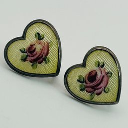 Sterling Heart Flower Detail Screw Back Earrings