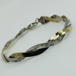 Signed Italy Sterling Braided Flat Snake Chain Bracelet 5.9g