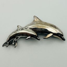 Signed Sterling Dolphin Brooch 9.9g