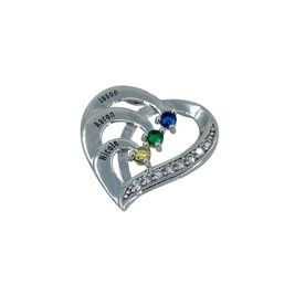 Sterling Engraved Multicolor Rhinestone Heart Pendant, 3.08g