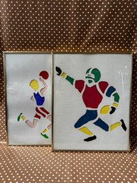 Pair Of Vintage American Football/Basketball Motifs Paper Art