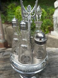 Antique Silver Etched Glass Caddy