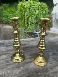 Pair Of Antique Harvin Solid Brass Candlesticks