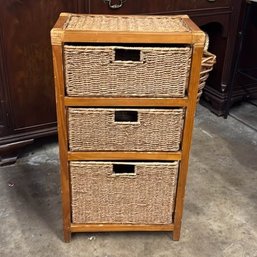 Wood Small Accent Table With Three Basket Drawers