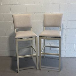 Pair Of Upholstered Bar Stools With Nailhead Trim
