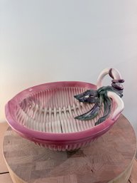Vintage Ceramic Woven Basket Bowl Crafted By Artist Rina Peleg