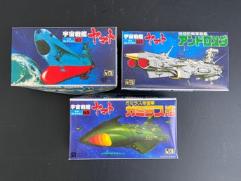 Lot Of 3 Vintage Bandai Mecha Collection Plastic Model Kits From The Space Battleship Yamato Anime Series