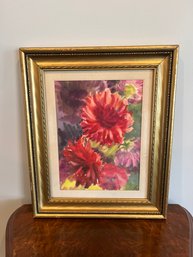 Framed Print Of Red Dahlia Flowers