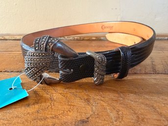 Crescent Lizard Leather Rhinestone Buckle