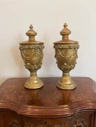 Pair Of Neoclassical Gilt-carved Urns